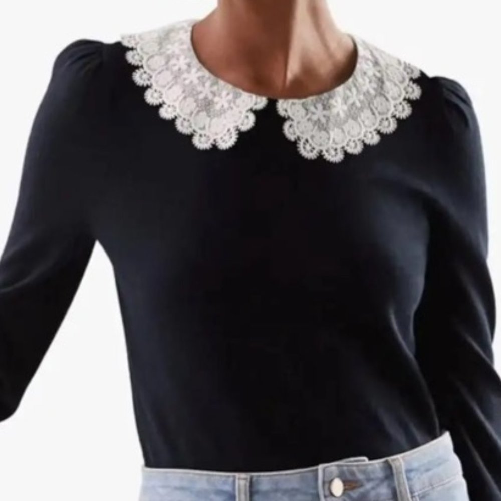 Boden Harewood Woven Collar Sweater Navy Size XL